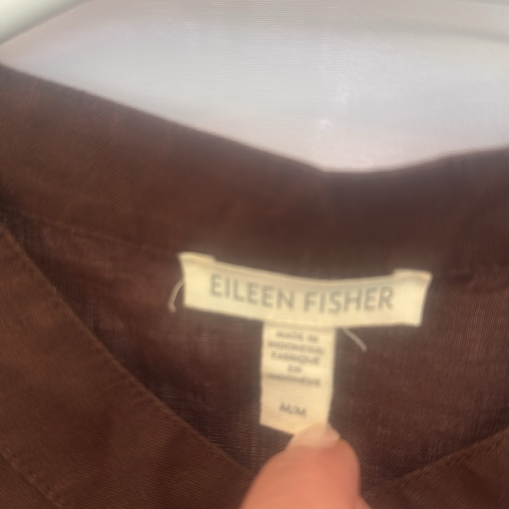 🌿 Eileen Fisher Brown Linen Sleeveless Button-Down Top – Size M - Picture 2 of 5